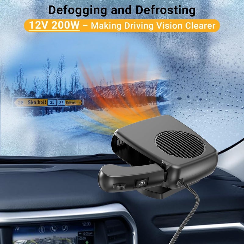 Ouffun 200W Car Heater, 12V Auto Part Vehicle Heater That Plugs into Cigarette Lighter, Portable Car Heaters and Defroster Windshield Defogger, Heaters for Vehicles with 360 Degree Rotary Base - Image 2